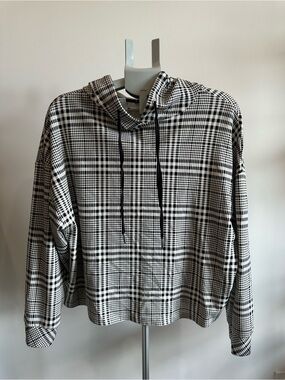 Source Unknown Black and White Plaid Hoodie Sweatshirt